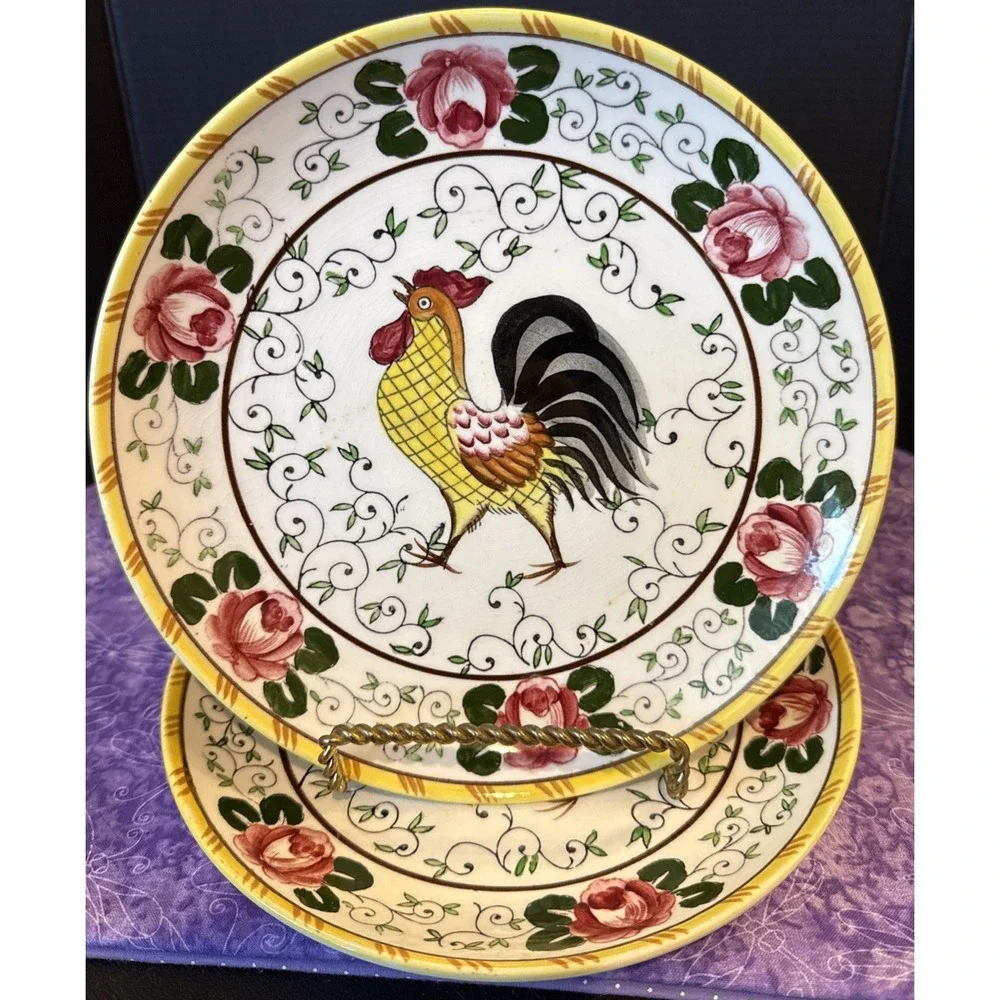 Ucagco Early Provincial Rooster Chicken‎ Salad Plates Plate Set Of 2 Vintage 8